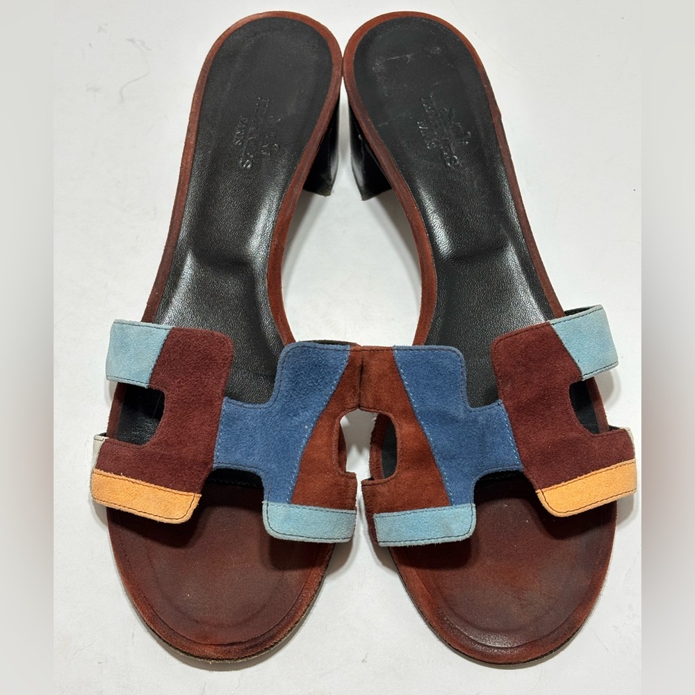 SOLD 💗 Hermes Multicolor Suede Sandals - Picture 3 of 12
